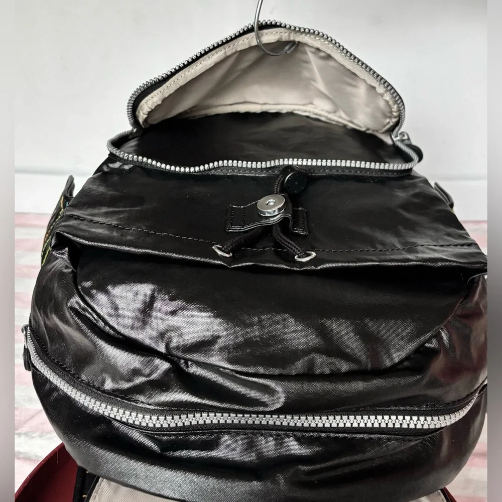 Kipling Rainbow Stitch Ravier DayPack Backpack in Black Style  BP4154 LQR NWT